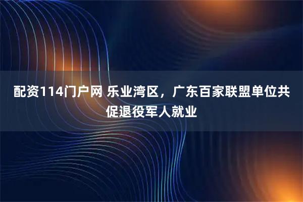 配资114门户网 乐业湾区，广东百家联盟单位共促退役军人就业