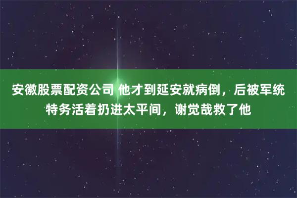 安徽股票配资公司 他才到延安就病倒，后被军统特务活着扔进太平间，谢觉哉救了他